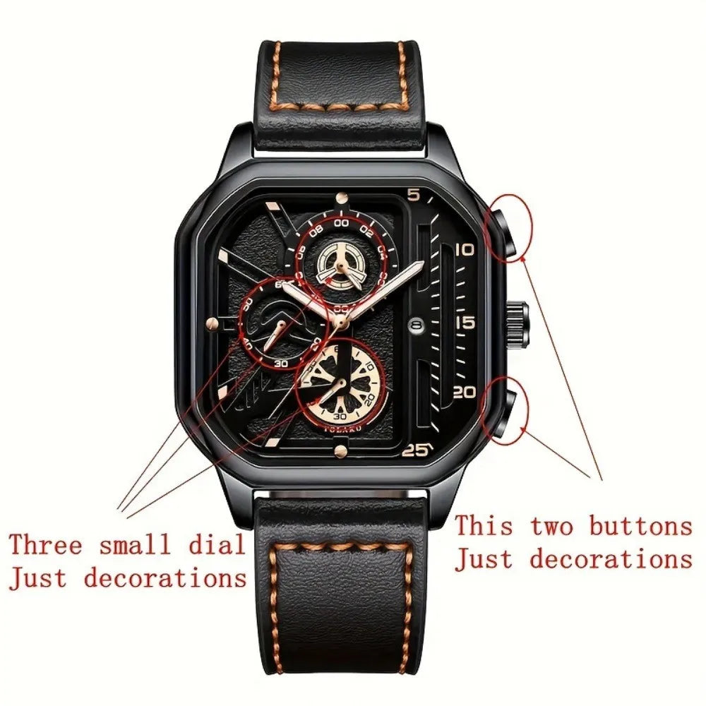Luxury Big Dial Casual PU Leather Strap Men Watch