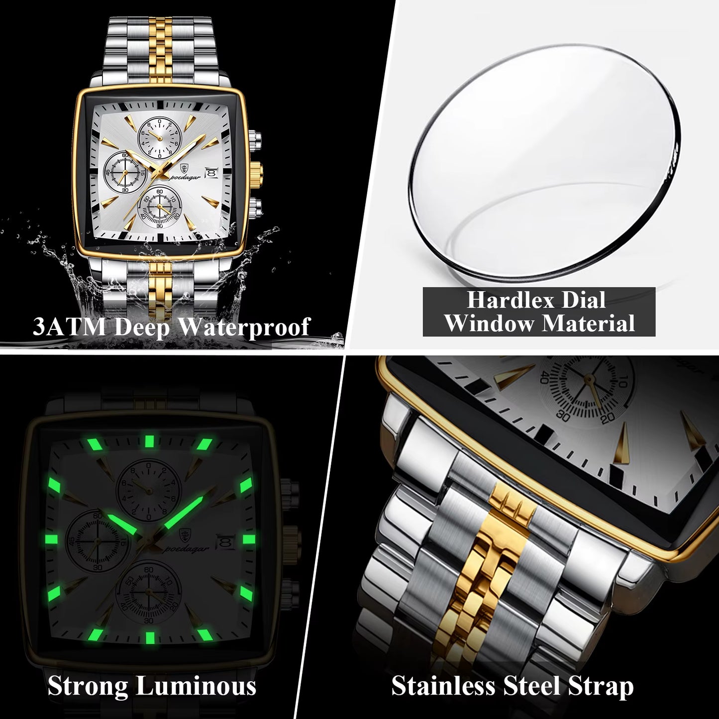 Luxury Square Luminous Chronograph Men'S Watch