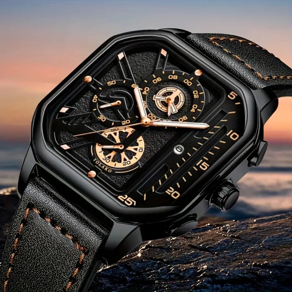 Luxury Big Dial Casual PU Leather Strap Men Watch