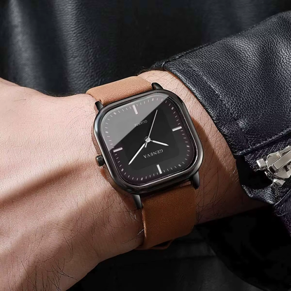 Square Minimalist Casual Leather Strap Wristwatch