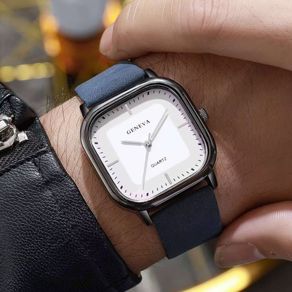 Square Minimalist Casual Leather Strap Wristwatch