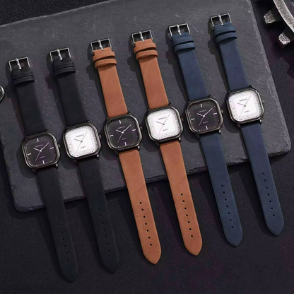 Square Minimalist Casual Leather Strap Wristwatch