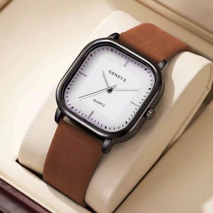 Square Minimalist Casual Leather Strap Wristwatch