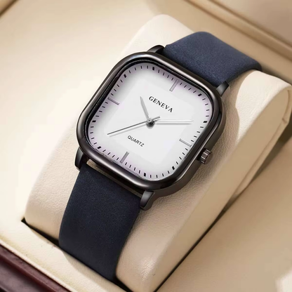 Square Minimalist Casual Leather Strap Wristwatch