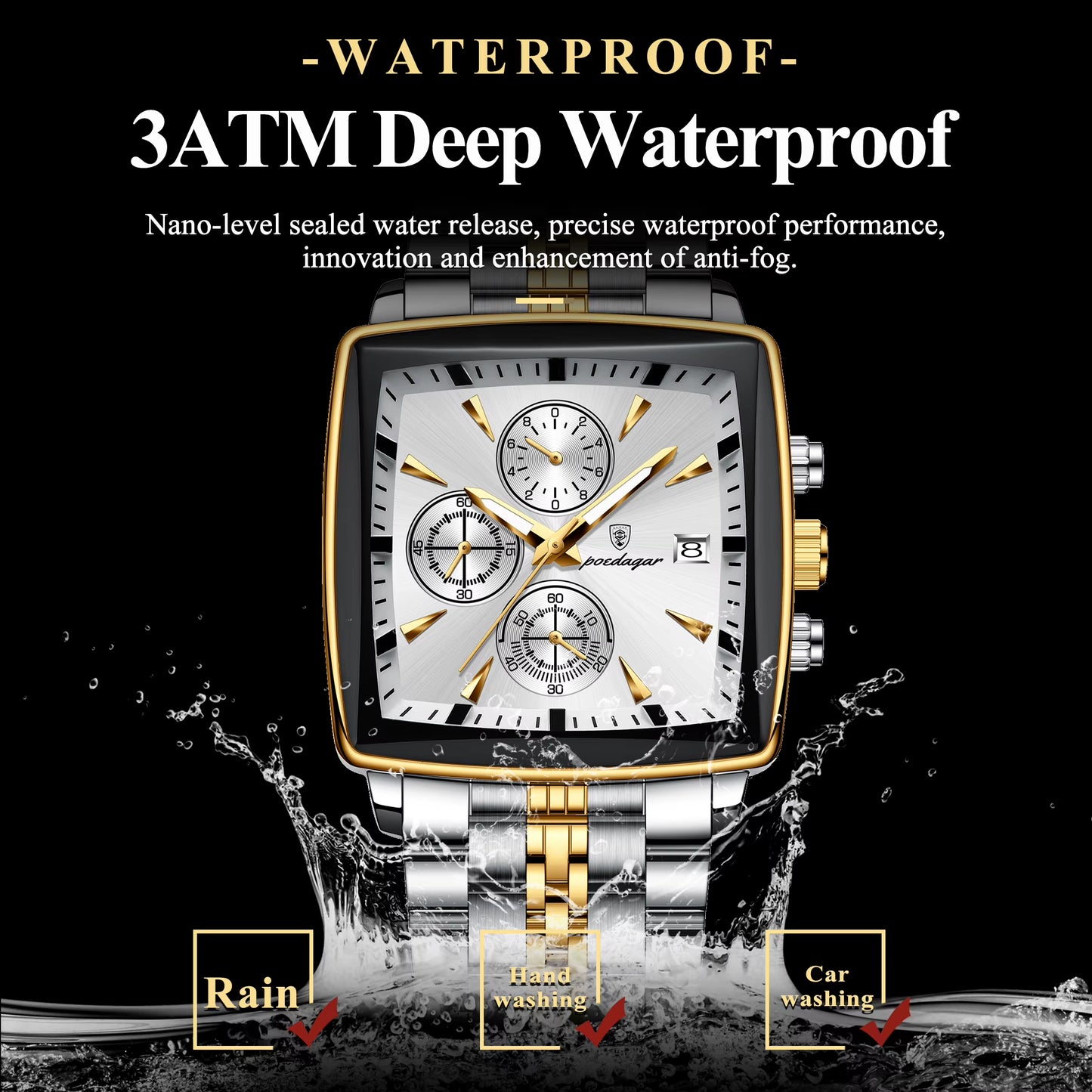 Luxury Square Luminous Chronograph Men'S Watch