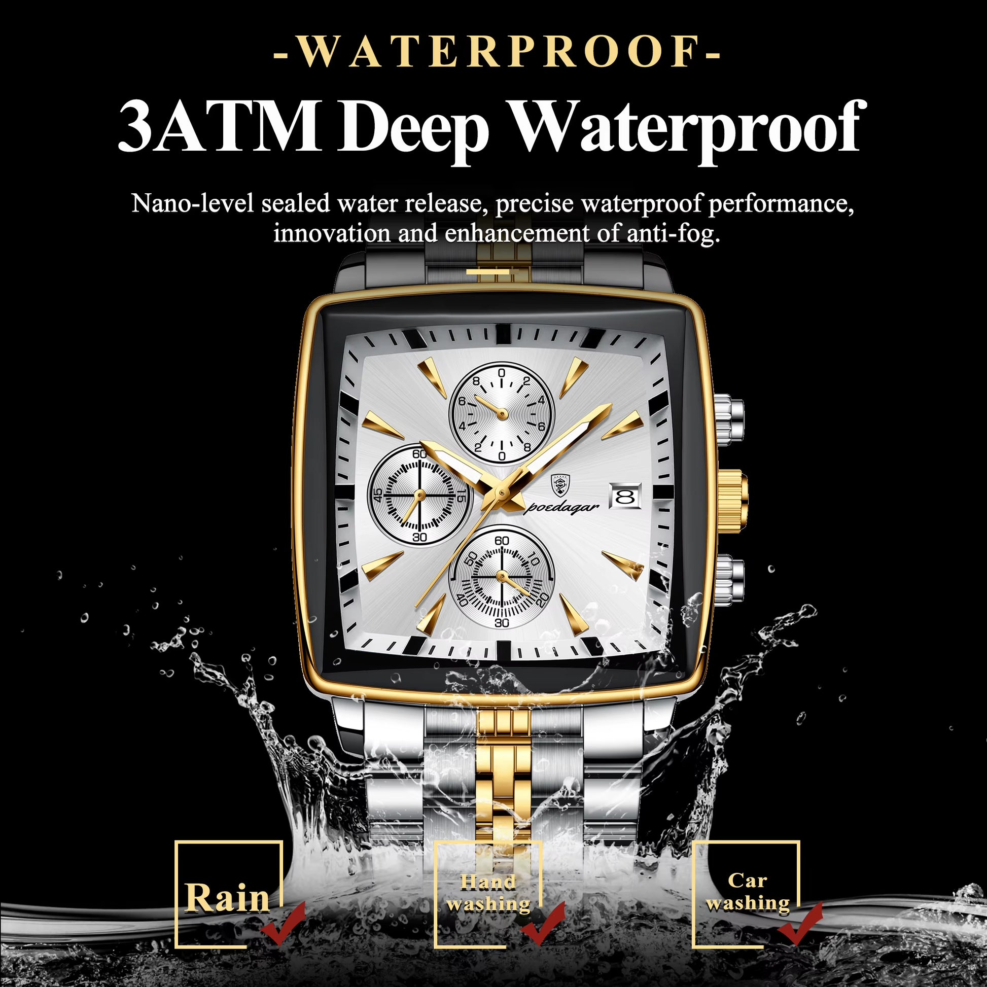 Luxury Square Luminous Chronograph Men'S Watch
